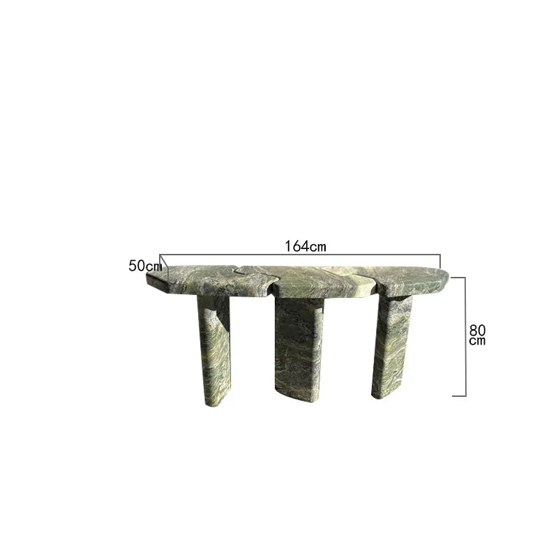 Dream Home Organic Green Streak Marble Console Table 3 Split Interlocking Top Triple Thick Block Leg Hall Decor Table - Image 6