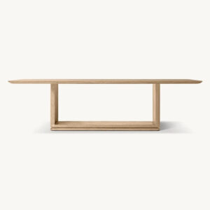 Mid Century Solid Wood Dining Table Closed Portal Plinth Structure Elongated Rectangle Top For Large Family Dining Space