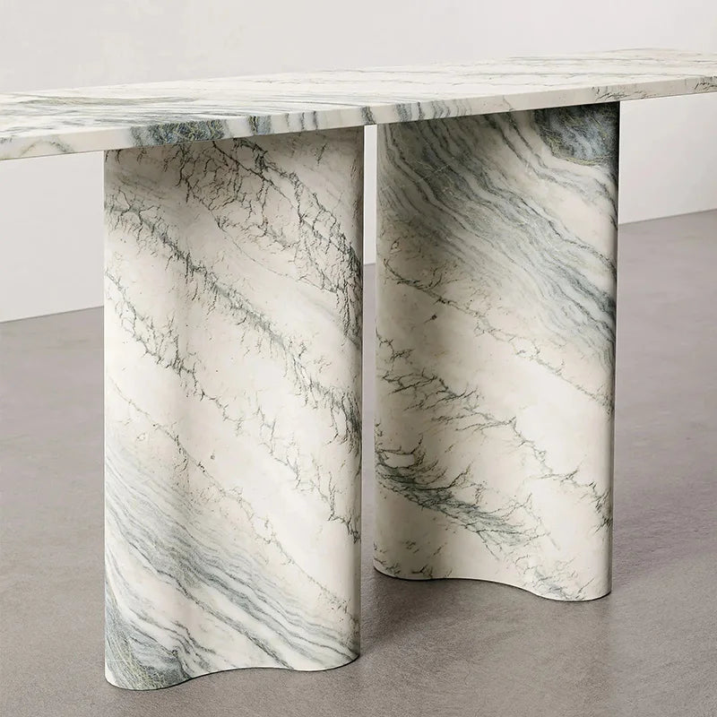 Green Vein Marble Console Table Rectangular Floating Overhang Top Wavy Sculpted Stone Leg Entryway Console Desk Dream Home - Image 2