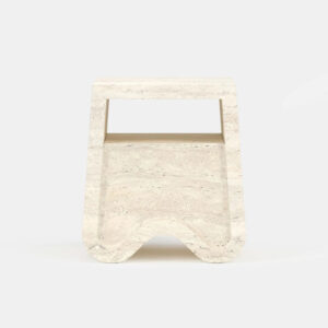 Modern Travertine Side Table Sculptural Wavy Hollow Base With Integrated Storage Shelf Contemporary Home Corner Furniture