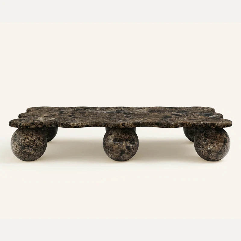 Dream Home Viral Wavy Edge Marble Coffee Table Six Solid Sphere Stone Legs Artistic Designer Living Room Center Table - Image 3