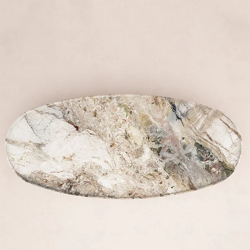 Natural Breccia Marble Coffee Table Organic Oval Thick Slab Single Pedestal Stone Living Room Center Table Dream Home - Image 4