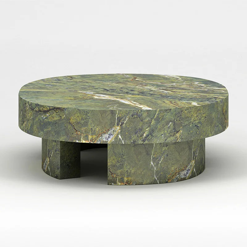 Green Marble Oval Coffee Table Segmented Block Supports Natural Verde Stone Modern Living Room Center Table Dream Home - Image 2