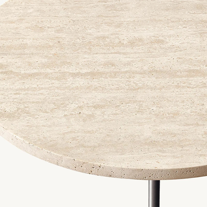Dream Home Travertine Side Table Conical Base Metal Stem Round Top Wabi Sabi Living Room Accent Furniture - Image 3