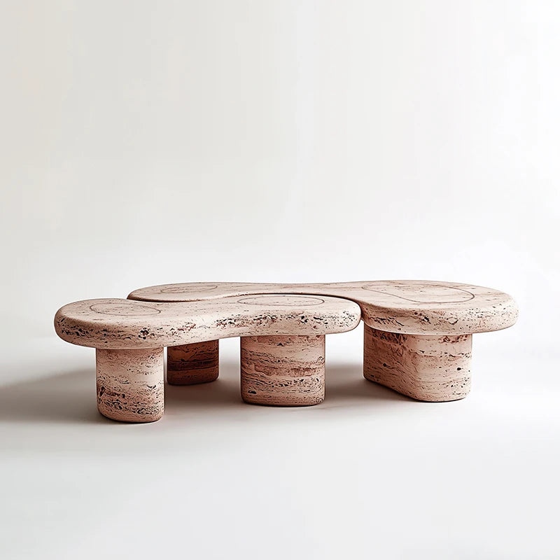 Natural Travertine Marble Cloud Shape Coffee Table Multi Cylinder Legs Organic Wabi Sabi Living Room Table Dream Home - Image 2