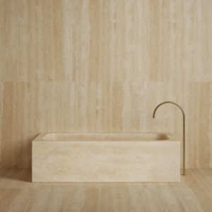 Thick Solid Cube Profile Freestanding Tub One Piece Natural Travertine Marble Multi Stone Grain Villa Master Bathroom Bathtub