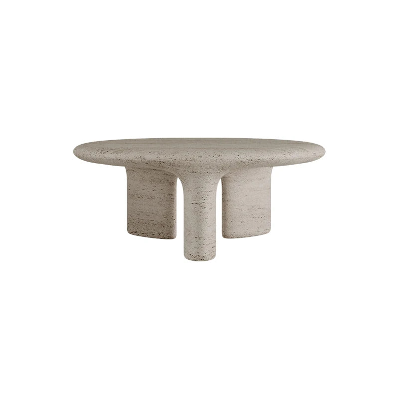Dream Home Contract Grade Arch Hollow Three Leg Coffee Table Solid Beige Travertine Smooth Rounded Oval Villa Living Stone Table - Image 2