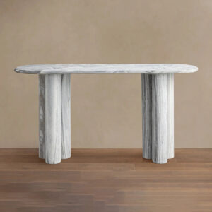 Dream Home Head Turning Paired Three Column Hall Table Smooth Oval Edge Hand Carved Heavy Duty Designer Console Table