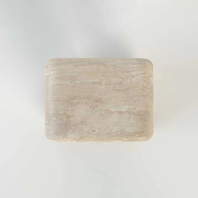 Dream Home Beige Natural Travertine Marble Side Table Square Soft Edge Double Wave Scroll Leg Minimalist Art Accent Table - Image 3
