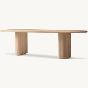 Dream Home Mid Century Oak Dining Table Vertical Fluted Pillar Base Minimalist Oval Tabletop Rustic Home Large Dining Table