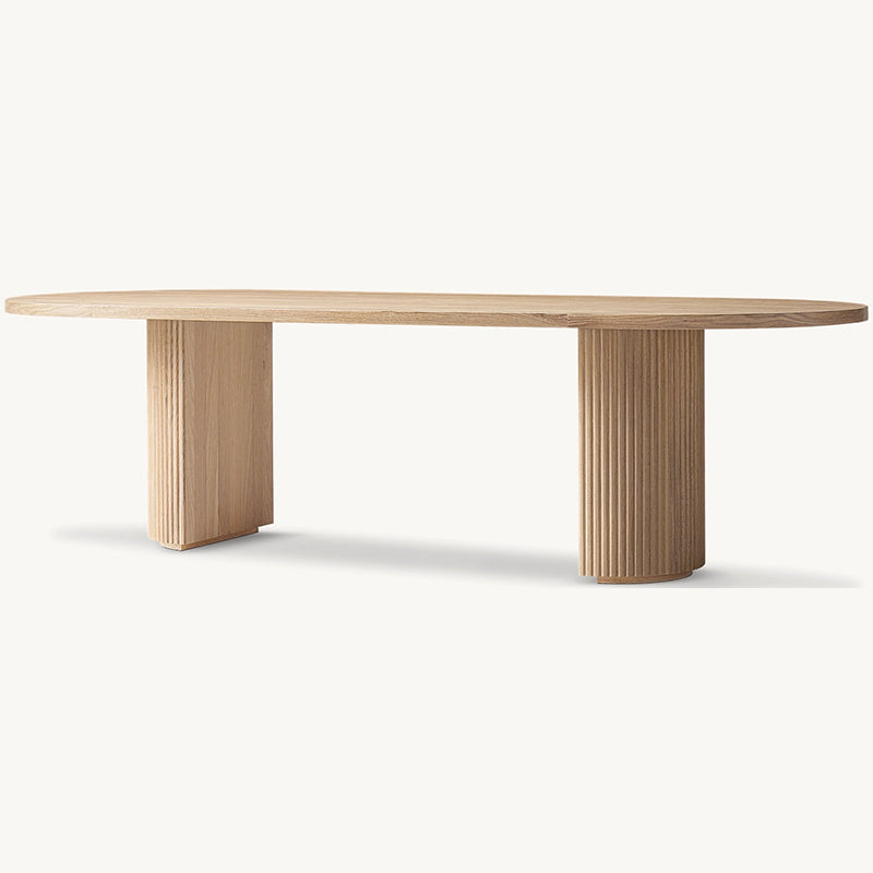 Dream Home Mid Century Oak Dining Table Vertical Fluted Pillar Base Minimalist Oval Tabletop Rustic Home Large Dining Table