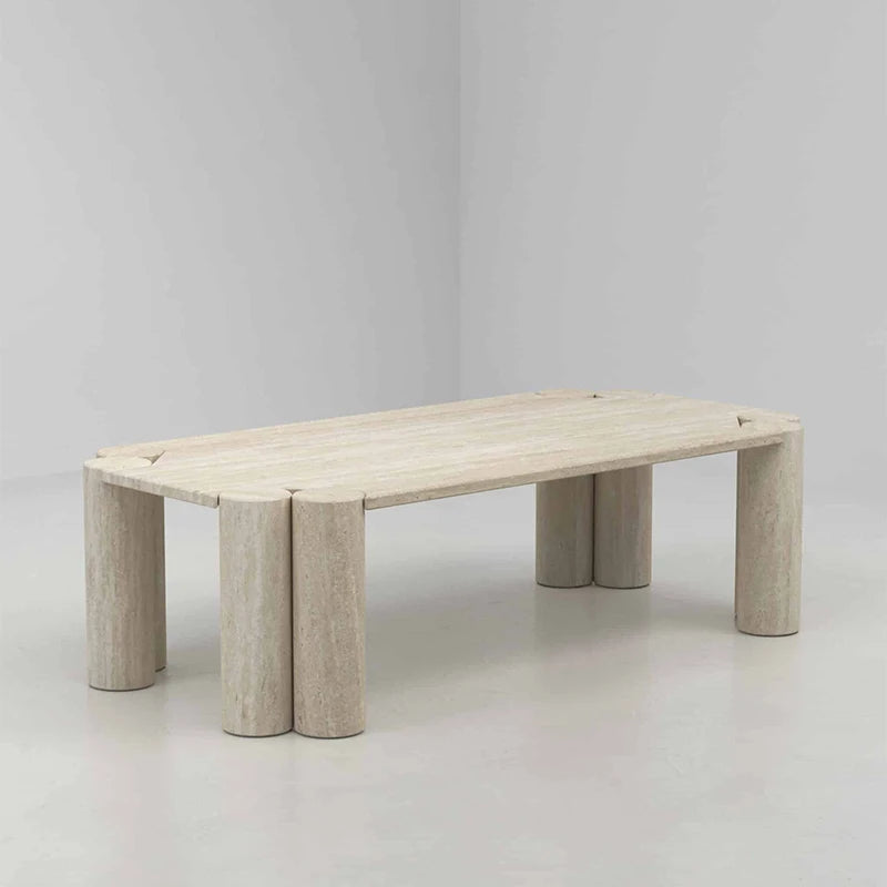 Dream Home Modern Travertine Coffee Table Geometric Twin Column Cluster Legs Minimalist Organic Home Living Room Furniture - Image 3