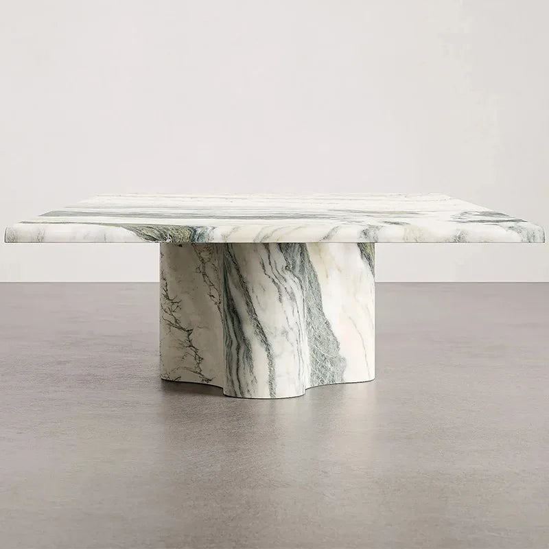 Green Vein Marble Coffee Table Rectangular Floating Top Wavy Sculpted Stone Base Living Room Center Table Dream Home - Image 4