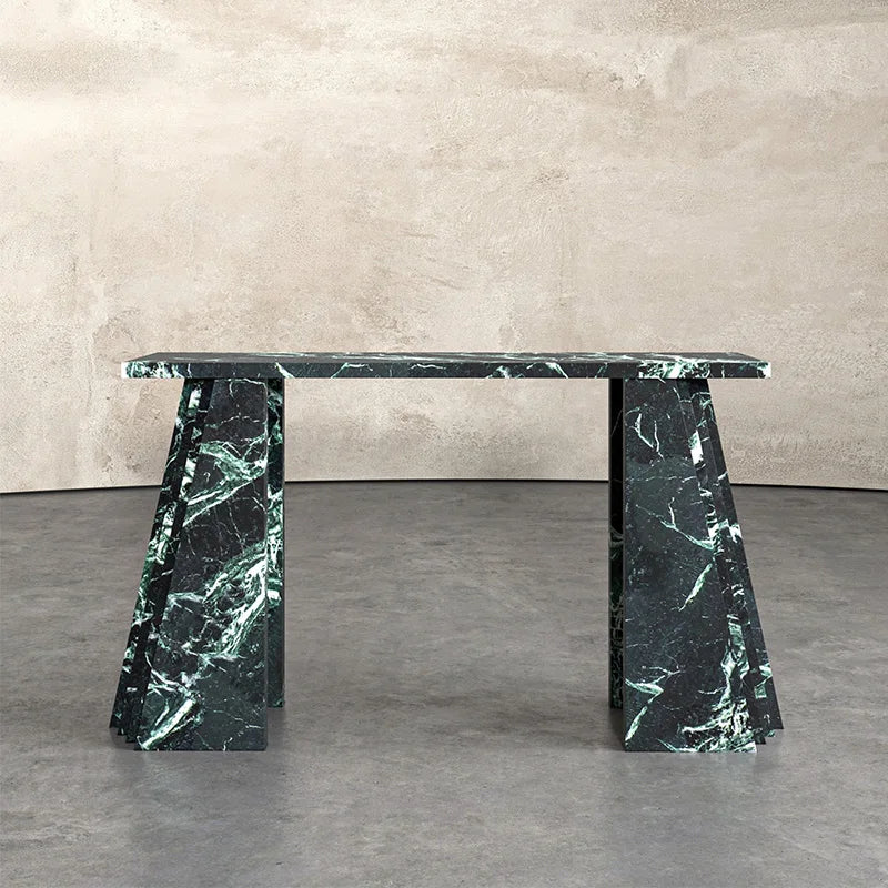Dream Home Layered Tapered Leg Marble Console Table Slab stacked Stone Sideboard For Contemporary Entryway Decor - Image 8