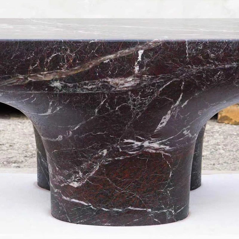 Dream Home Monolithic Flared Wing Coffee Table Rounded Bean Marble Slab Twin Thick Column Sculpture Living Room Furniture - Image 6