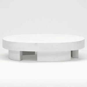 Natural White Marble Oval Coffee Table Segmented Curved Base Contemporary Home Coffee Table Dream Home