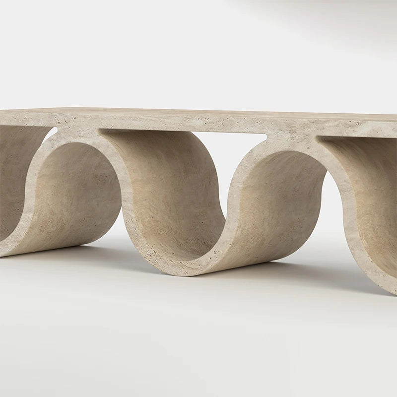 Dream Home Modern Travertine Coffee Table Continuous Wave U-Shape Design Elegant Living Room Furniture - Image 4