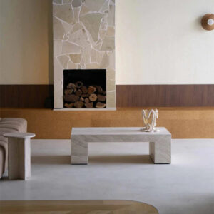 Elegant Natural Travertine Marble Coffee Table Minimalist Hollow Rectangular Thick Stone Top Luxury Modern Living Room Furniture