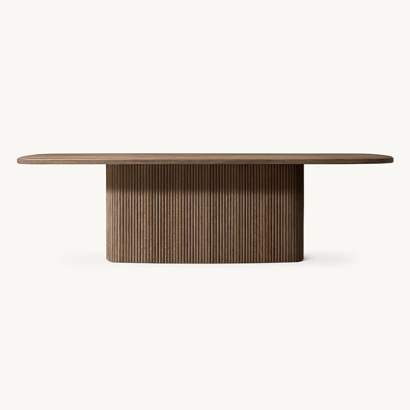 Dream Home Weathered Natural Oak Dining Table Full Length Fluted Solid Base Organic Racetrack Top High End Interior Dining Table - Image 8