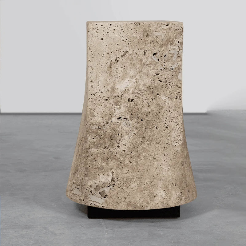 Dream Home Travertine Side Table Hourglass Tapered Hexagonal Sculptural Form Wabi Sabi Living Room Accent Table - Image 2
