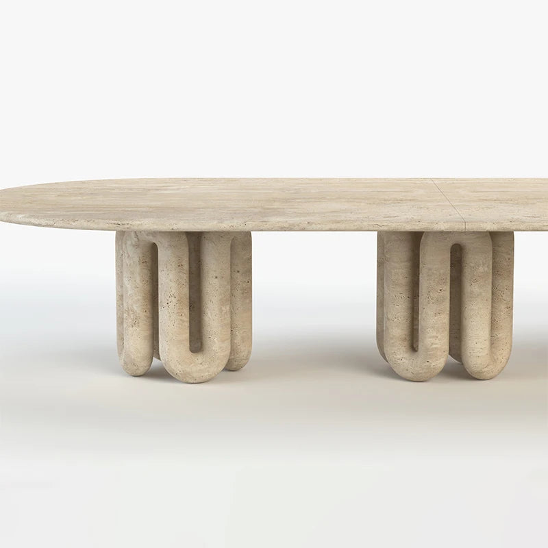 Dream Home Modern Travertine Dining Table Sculptural Curved Tube Legs Contemporary Artistic Home Dining Furniture - Image 3