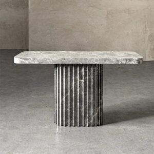 Dream Home Solid Marble Console Table Grooved Cylindrical Pedestal Base Unique Stone Hall Console For High end Residential Decor