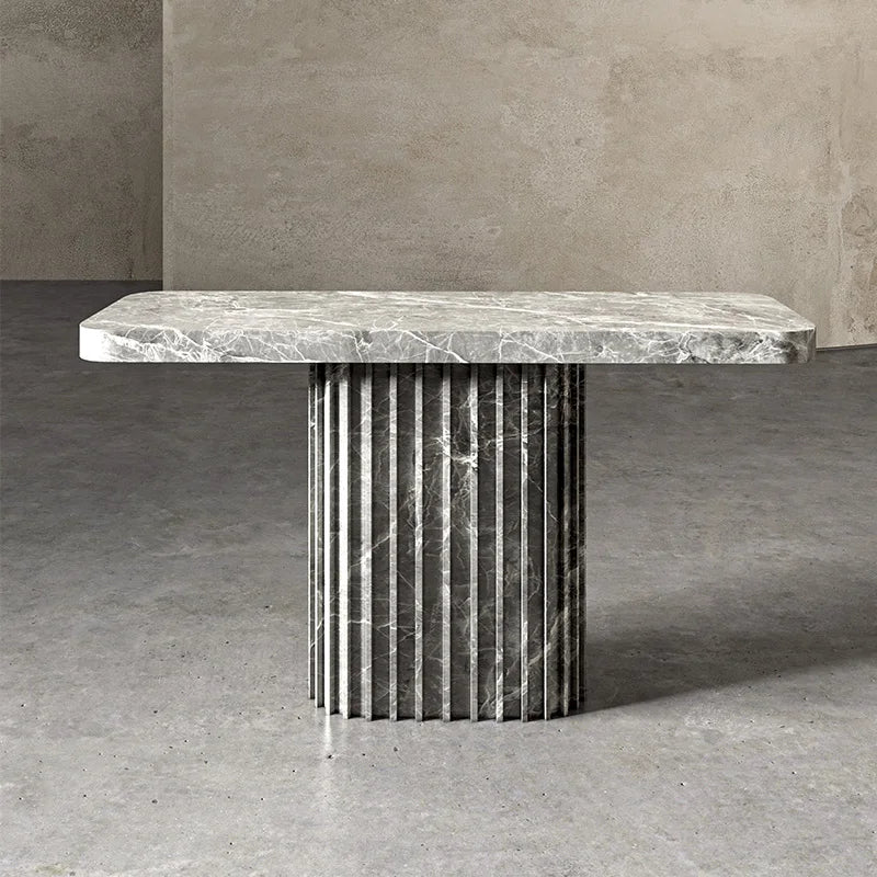 Dream Home Solid Marble Console Table Grooved Cylindrical Pedestal Base Unique Stone Hall Console For High end Residential Decor