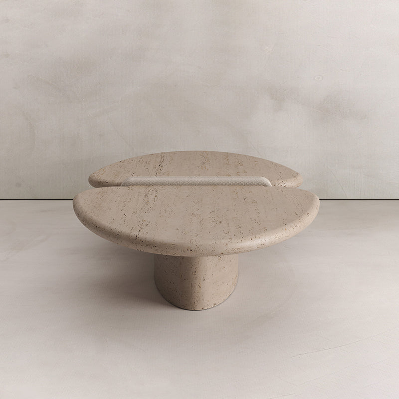 Luxurious Sculptural Separated Petal Coffee Table Rounded Soft Edge Travertine Marble Wabi Sabi Aesthetic Side Table - Image 4