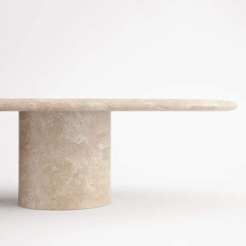 Beige Travertine Marble Coffee Table Ellipse Slab Twin Separate Cylinder Legs Natural Stone Sofa Coffee Table Dream Home - Image 4