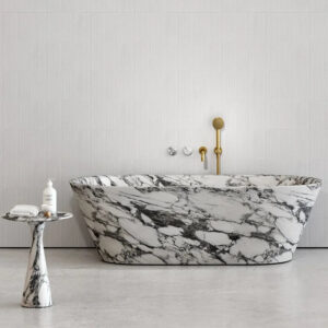Dream Home Solid Breccia Marble Bathtub Freestanding Soft Ellipse Silhouette Striking Wild Vein Luxury Freestanding Bathroom Tub