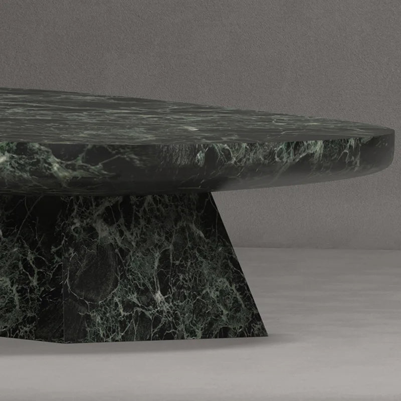 High Gloss Green Vein Marble Coffee Table Solid Stone Oval Tabletop Taper Base Contemporary Home Decor Table Dream Home - Image 5