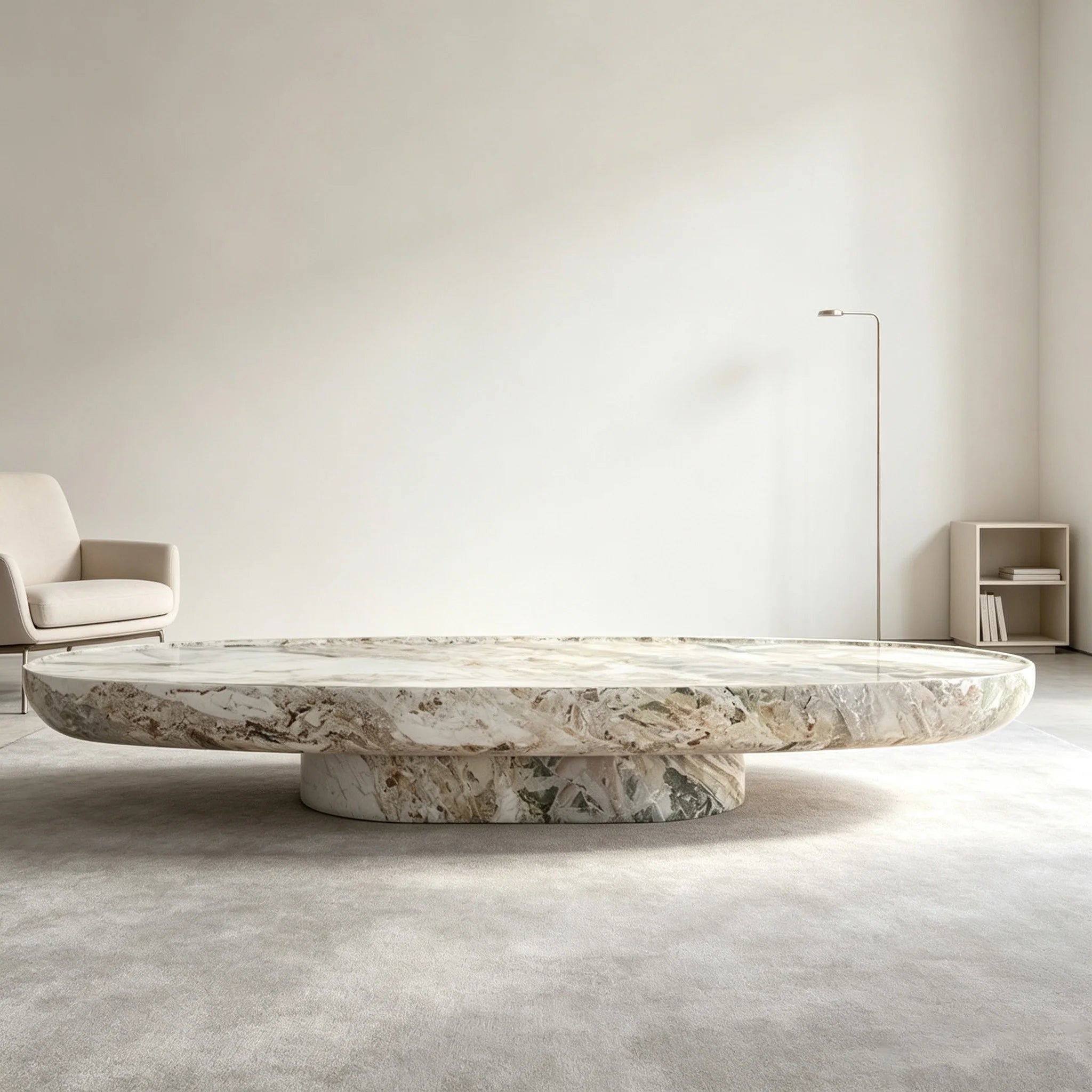 Natural Breccia Marble Coffee Table Organic Oval Thick Slab Single Pedestal Stone Living Room Center Table Dream Home - Image 5