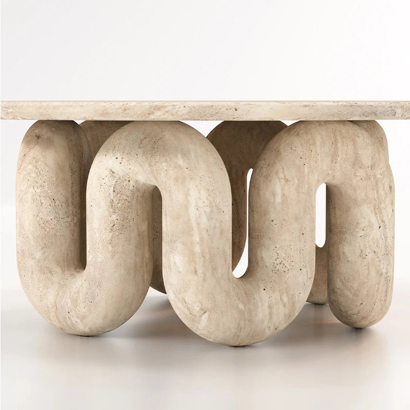 Luxury Modern Travertine Coffee Table Unique Intertwined Legs Natural Stone Round Table for Villa Living Room Hotel Office - Image 4