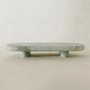 Dream Home Nordic Modern Green Marble Coffee Table Elegant Oval Solid Stone Top Minimalist Low Profile Living Room Center Table