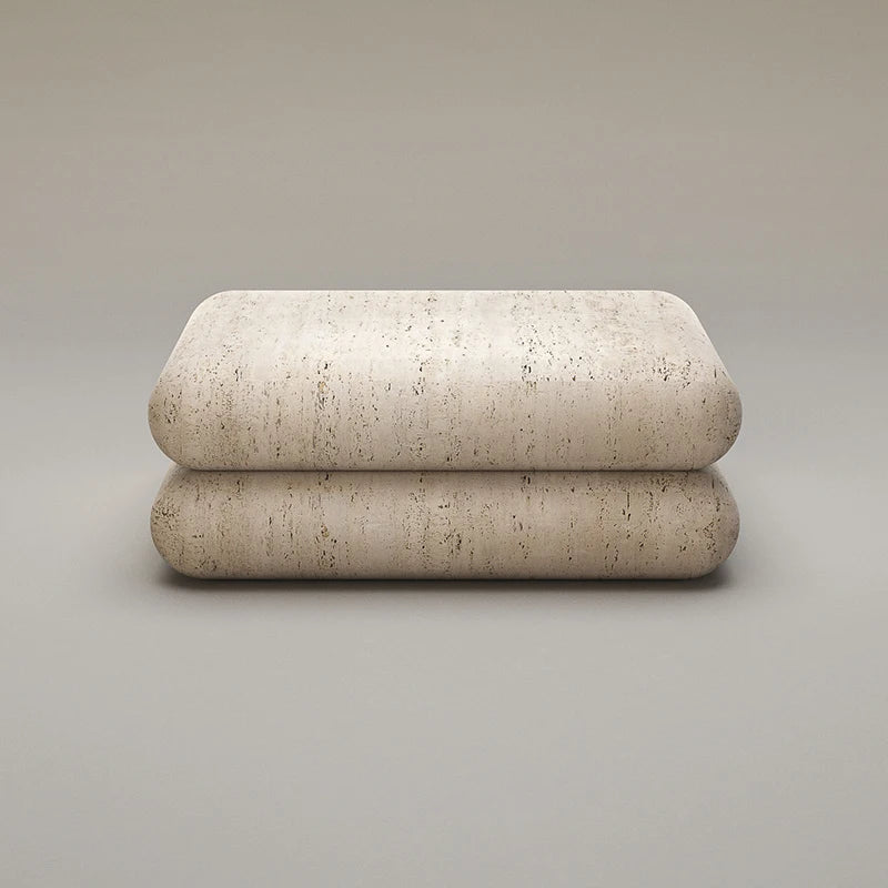 Dream Home Modern Travertine Side Table Sculptural Two Layer Curved Padded Form Contemporary Home Corner Furniture - Image 3