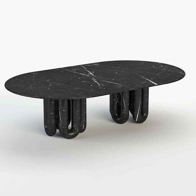 Dream Home Nero Marquina Marble Dining Table Oval Racetrack Top With Dual Sets of Wave Tube Legs Luxury Modern Dining Table - Image 2