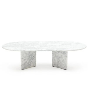 Dream Home Premium Minimalist Twin Slab Leg Marble Coffee Table Natural Grey Streak Marble Large Capacity Family Coffee Desk