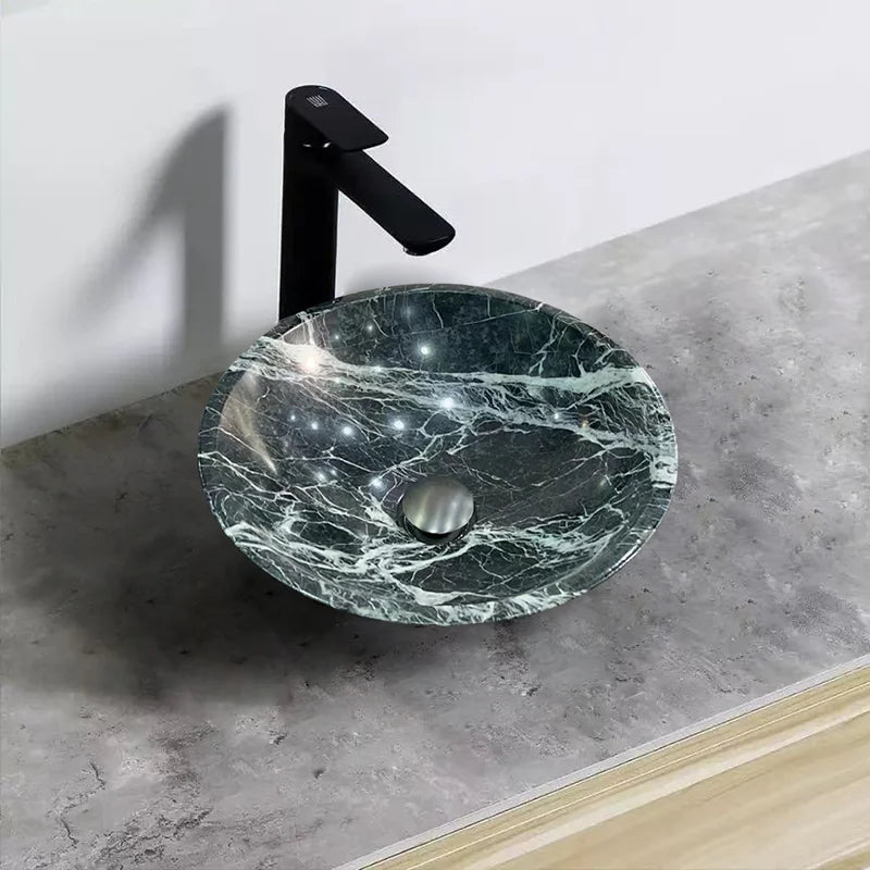 Viral Classic Round Marble Vessel Basin Diverse Natural Mineral Vein Freestanding On Counter Sink Wabi Sabi Bathroom Fixture - Image 10