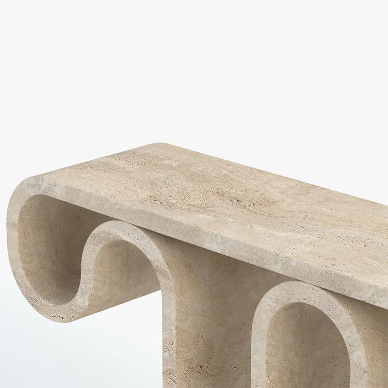 Travertine Marble Console Table Continuous Wave U-Shaped Frame Beige Roman Travertine Sculptural Entryway Furniture Dream Home - Image 5