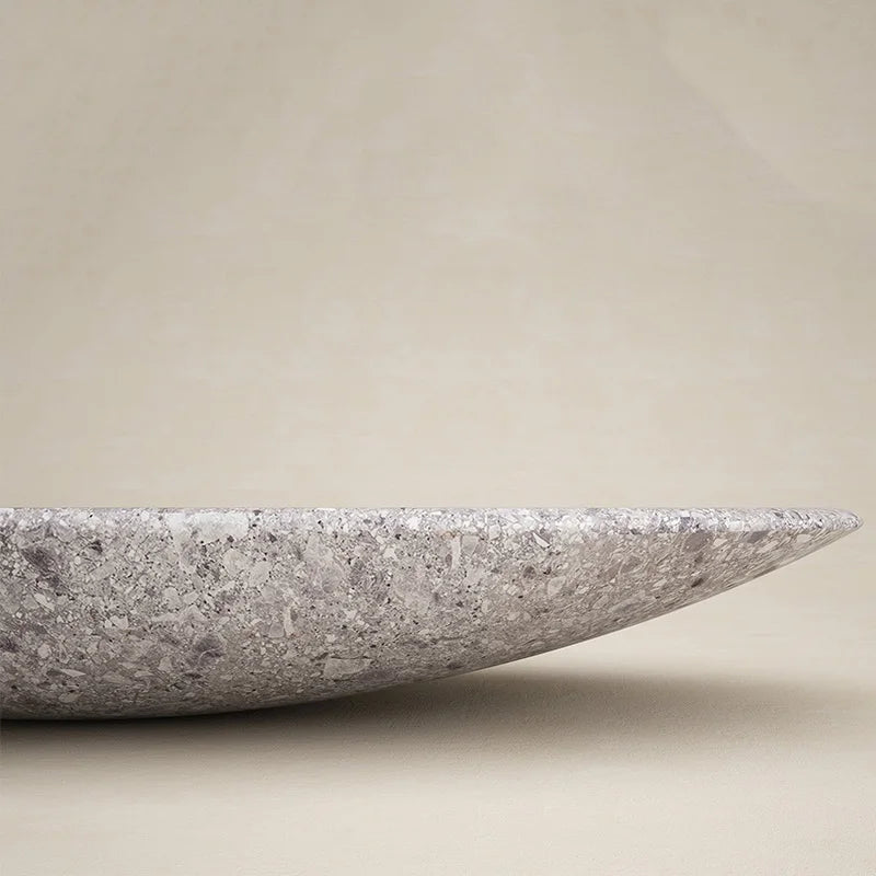 Grey Terrazzo Marble Coffee Table Low Profile Concave Oval Stone Tea Table Designer Villa Decor Center Desk Dream Home - Image 4