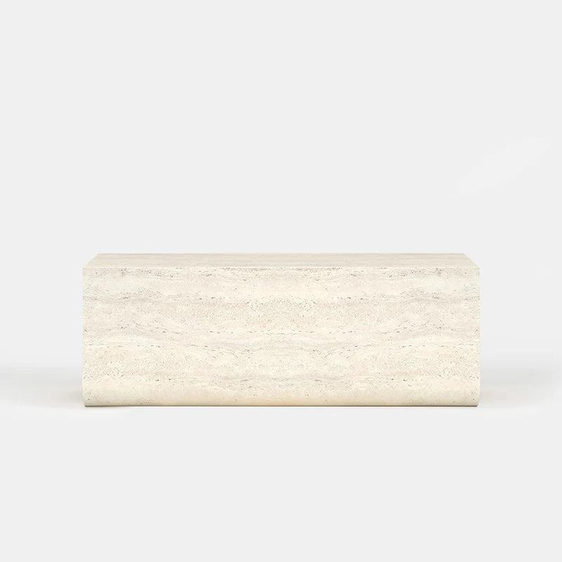 Dream Home Travertine Coffee Table Monolithic Wave Cutout Base With Rounded Rectangle Top Wabi Sabi Living Room Center Table - Image 3