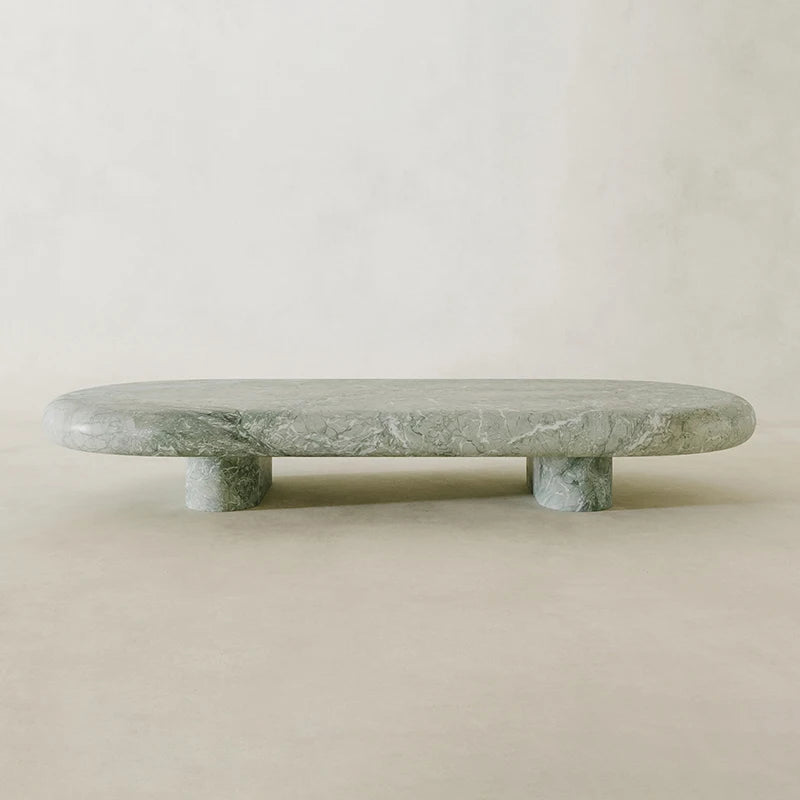 Dream Home Nordic Modern Green Marble Coffee Table Elegant Oval Solid Stone Top Minimalist Low Profile Living Room Center Table - Image 7