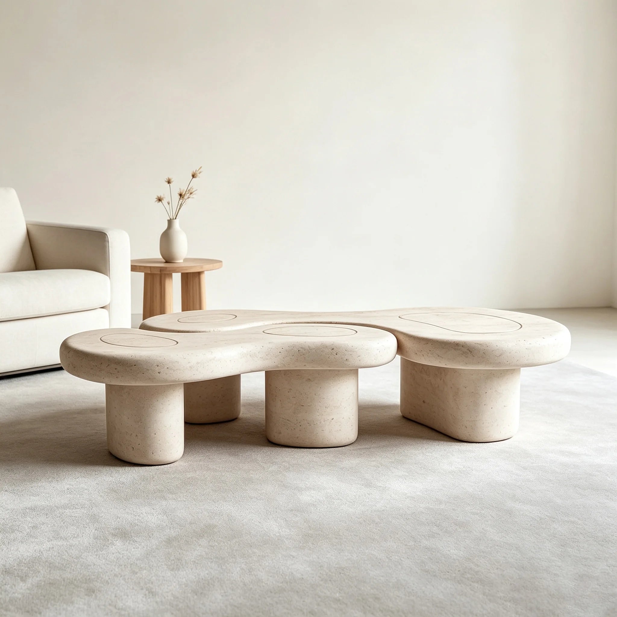 Natural Travertine Marble Cloud Shape Coffee Table Multi Cylinder Legs Organic Wabi Sabi Living Room Table Dream Home - Image 6