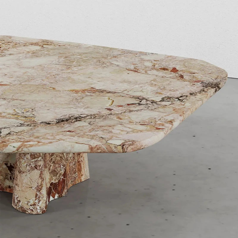 Dream Home Sculptural Marble Coffee Table Organic Irregular Top Fluted Pedestal Base Natural Stone Center Table - Image 2