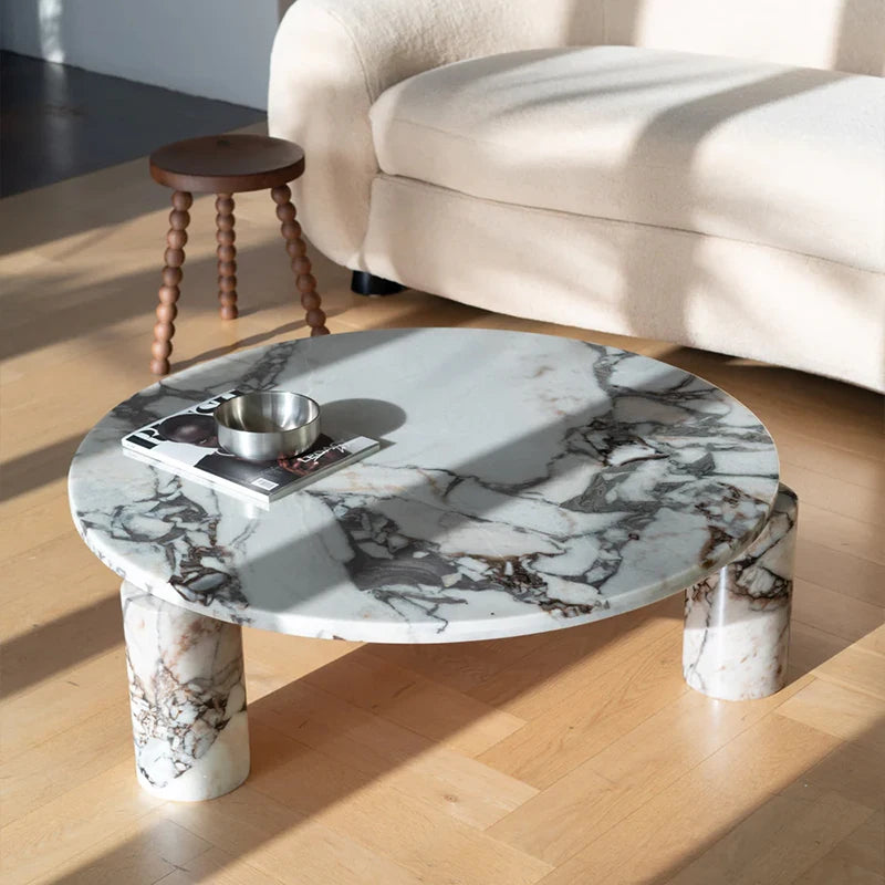 Dream Home Artistic Minimalist Coffee Table Natural Calacatta Viola Marble Round Top Two Solid Stone Legs Home Decor Table - Image 5