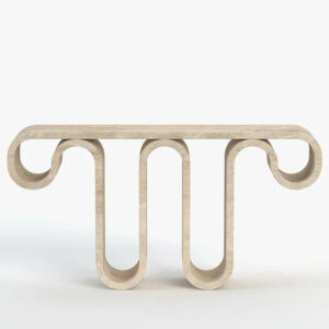 Travertine Marble Console Table Continuous Wave U-Shaped Frame Beige Roman Travertine Sculptural Entryway Furniture Dream Home