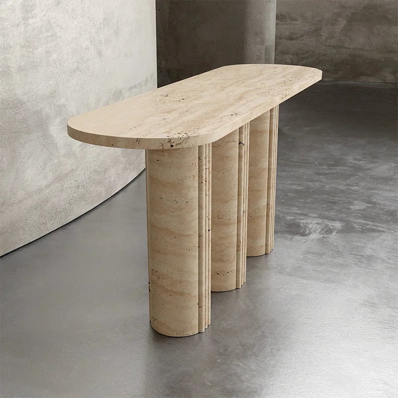 Dream Home Premium Marble Console Table Fluted Column Leg Ellipse Tabletop Solid Stone Hallway Table For Interior Decoration - Image 2
