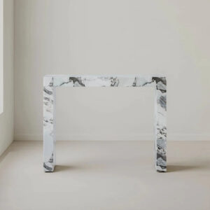 Dream Home Bold Veined Calacatta Marble Console Table All In One U Shaped Thick Slab Minimalist Luxury Entrance Decor Table