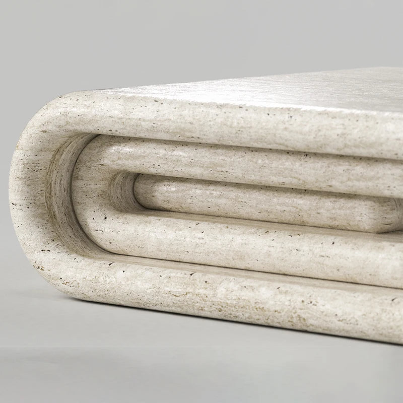 Dream Home Travertine Coffee Table Monolithic Multi Layer Rolled Book Shape Wabi Sabi Living Room Center Table - Image 6