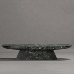 High Gloss Green Vein Marble Coffee Table Solid Stone Oval Tabletop Taper Base Contemporary Home Decor Table Dream Home